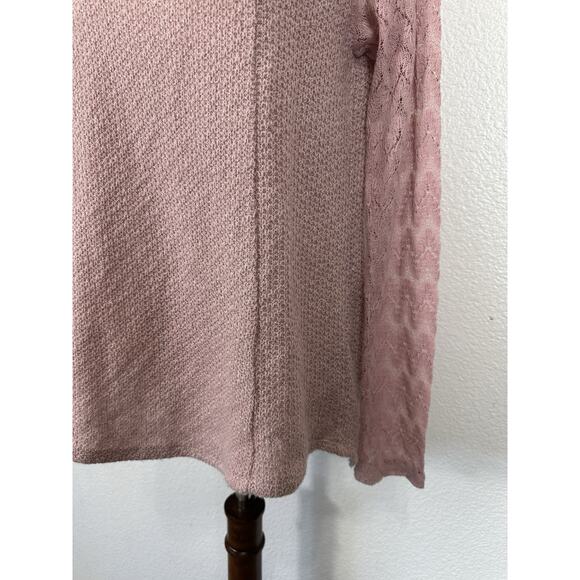 Anthropologie One September Top Small Dusty Rose Lace Feather Boho Mixed Thermal - Picture 16 of 16